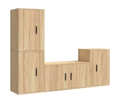 Set de muebles para TV 4 pzas madera contrachapada roble Sonoma