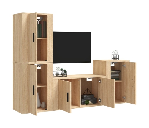 Set de muebles para TV 4 pzas madera contrachapada roble Sonoma