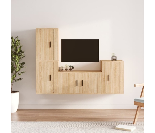 Set de muebles para TV 4 pzas madera contrachapada roble Sonoma