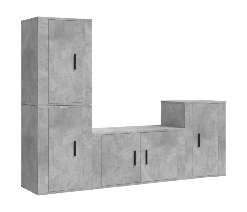 vidaXL Set de muebles de TV 4 pzas madera contrachapada gris hormigón