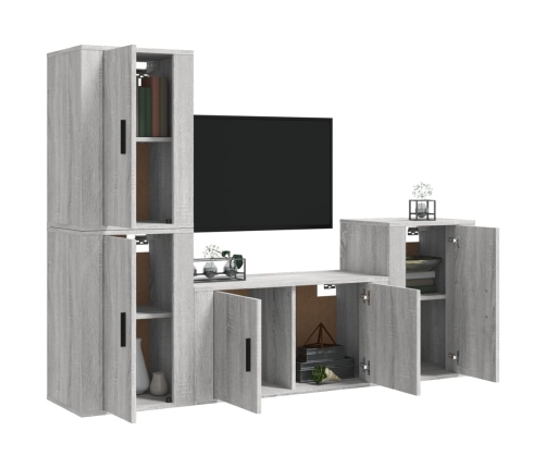 Set de muebles para TV 4 pzas madera contrachapada gris Sonoma