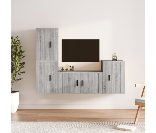 Set de muebles para TV 4 pzas madera contrachapada gris Sonoma