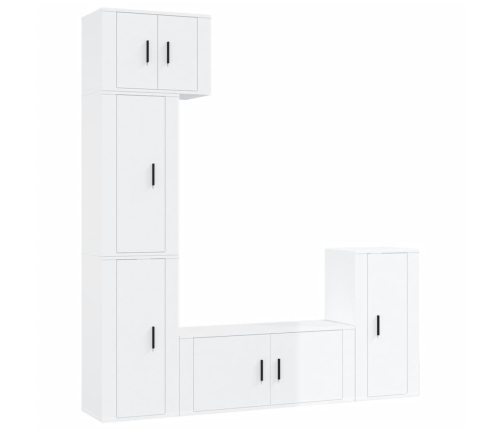 Set de muebles de TV 5 pzas madera contrachapada blanco brillo