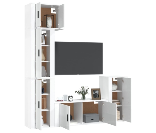 Set de muebles de TV 5 pzas madera contrachapada blanco brillo