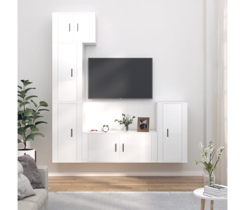 Set de muebles de TV 5 pzas madera contrachapada blanco brillo