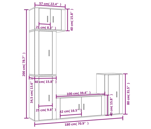 Set de muebles de TV 5 pzas madera contrachapada gris hormigón