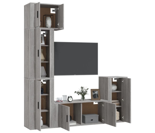 Set de muebles para TV 5 pzas madera contrachapada gris Sonoma