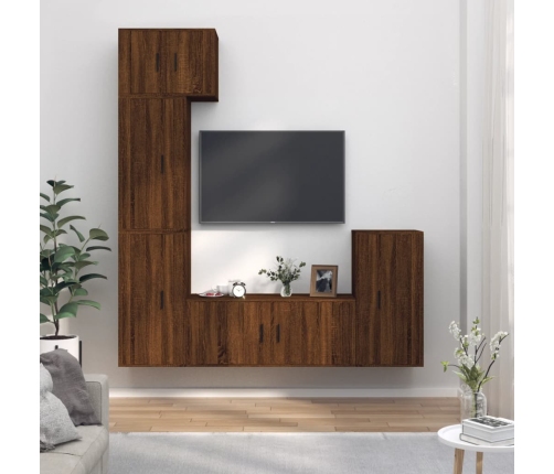 Set de muebles para TV 5 pzas madera contrachapada roble marrón