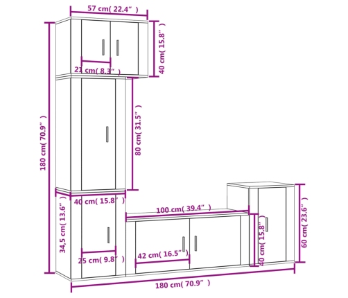 Set de muebles para TV 5 piezas madera contrachapada blanco