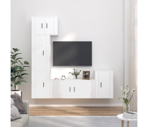 Set de muebles para TV 5 piezas madera contrachapada blanco