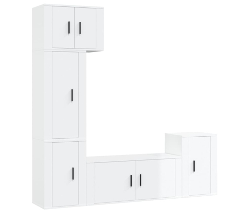 Set de muebles de TV 5 pzas madera contrachapada blanco brillo