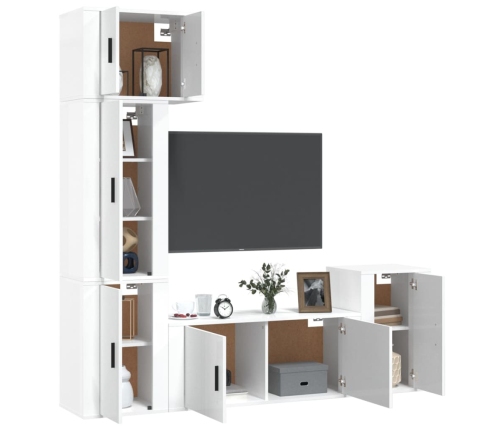 Set de muebles de TV 5 pzas madera contrachapada blanco brillo