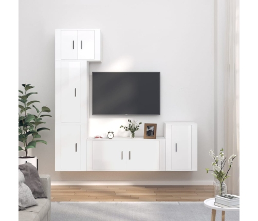 Set de muebles de TV 5 pzas madera contrachapada blanco brillo