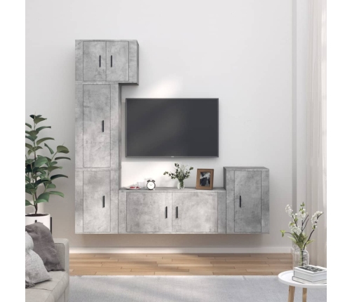 Set de muebles de TV 5 pzas madera contrachapada gris hormigón