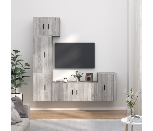 Set de muebles para TV 5 pzas madera contrachapada gris Sonoma