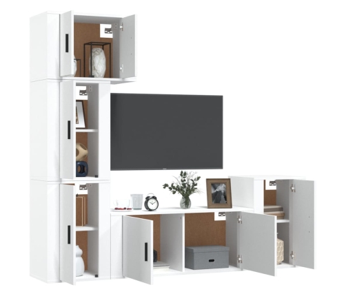 Set de muebles para TV 5 piezas madera contrachapada blanco