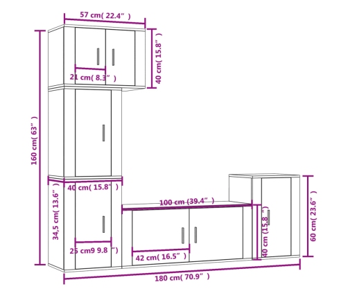 Set de muebles para TV 5 piezas madera contrachapada blanco