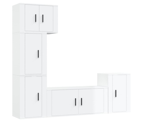 Set de muebles de TV 5 pzas madera contrachapada blanco brillo