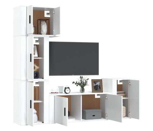 Set de muebles de TV 5 pzas madera contrachapada blanco brillo