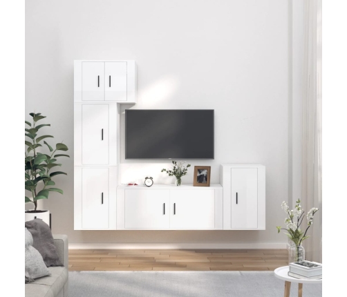 Set de muebles de TV 5 pzas madera contrachapada blanco brillo