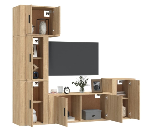 vidaXL Set de muebles para TV 5 pzas madera contrachapada roble Sonoma