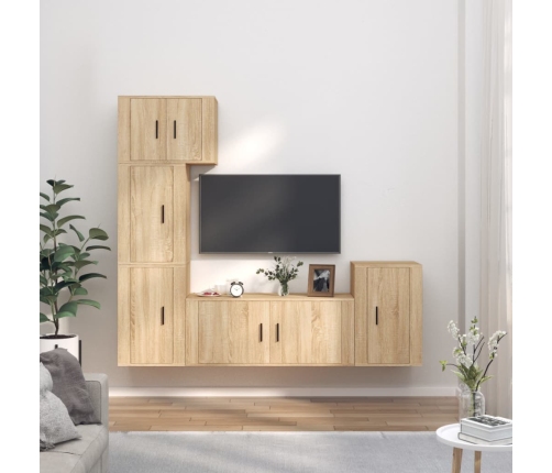 vidaXL Set de muebles para TV 5 pzas madera contrachapada roble Sonoma