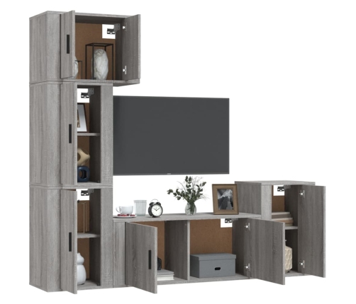 Set de muebles para TV 5 pzas madera contrachapada gris Sonoma