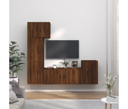 Set de muebles para TV 5 pzas madera contrachapada roble marrón