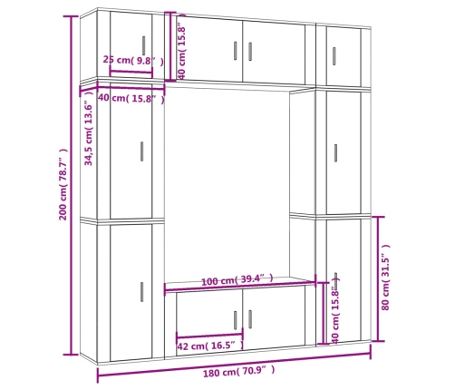 Set de muebles para TV 8 piezas madera contrachapada blanco