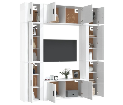 Set de muebles de TV 8 pzas madera contrachapada blanco brillo