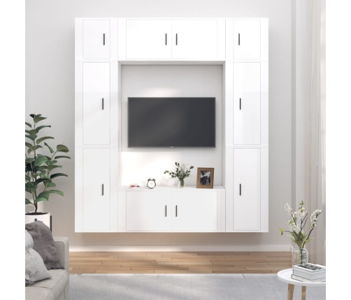 Set de muebles de TV 8 pzas madera contrachapada blanco brillo