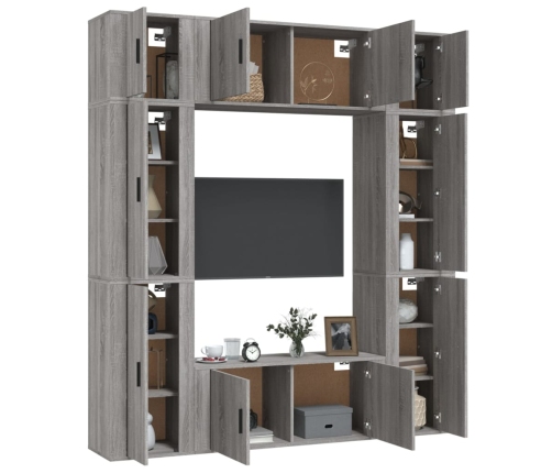 Set de muebles para TV 8 pzas madera contrachapada gris Sonoma