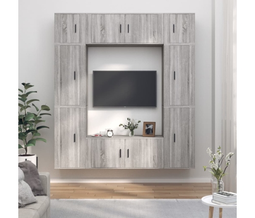 Set de muebles para TV 8 pzas madera contrachapada gris Sonoma