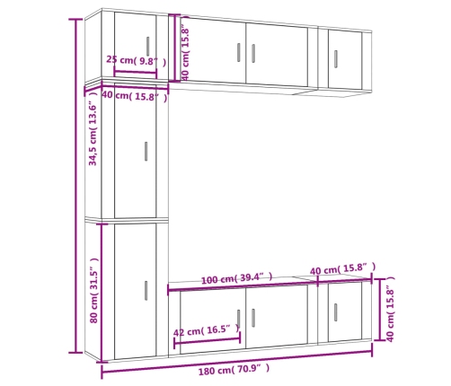 vidaXL Set de muebles para TV 7 piezas madera contrachapada blanco