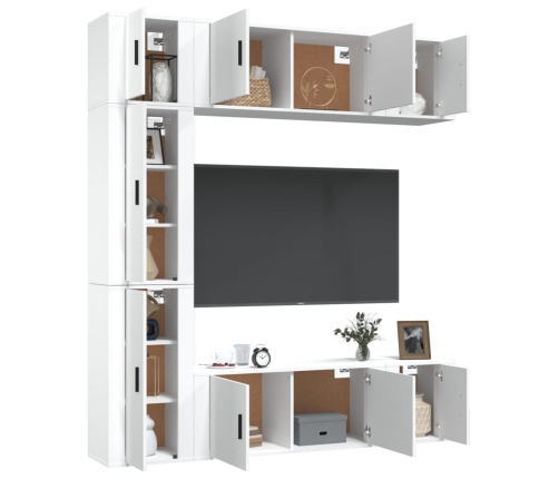 Set de muebles de TV 7 pzas madera contrachapada blanco brillo