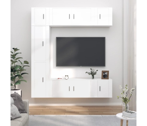 Set de muebles de TV 7 pzas madera contrachapada blanco brillo