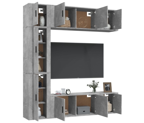 Set de muebles de TV 7 pzas madera contrachapada gris hormigón