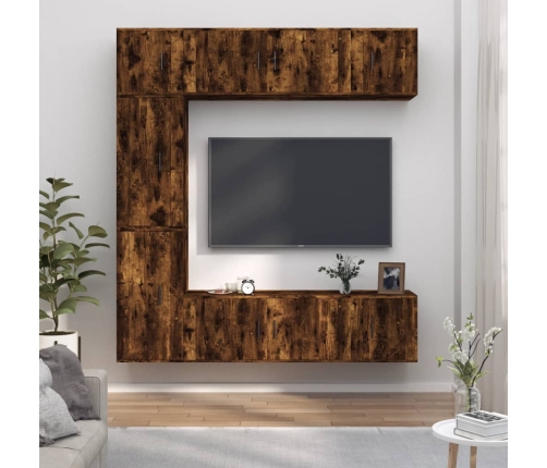 Set de muebles de TV 7 pzas madera contrachapada roble ahumado