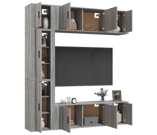 vidaXL Set de muebles para TV 7 pzas madera contrachapada gris Sonoma