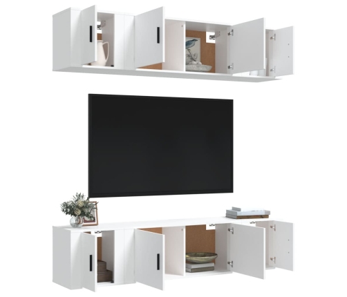 Set de muebles para TV 6 piezas madera contrachapada blanco