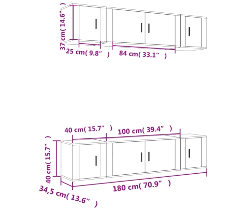 Set de muebles para TV 6 piezas madera contrachapada blanco