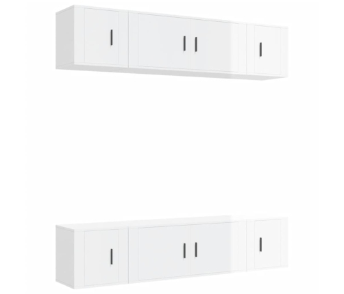 Set de muebles de TV 6 pzas madera contrachapada blanco brillo