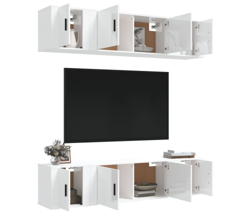 Set de muebles de TV 6 pzas madera contrachapada blanco brillo