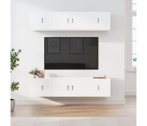 Set de muebles de TV 6 pzas madera contrachapada blanco brillo