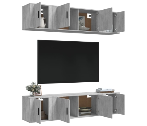 Set de muebles de TV 6 pzas madera contrachapada gris hormigón