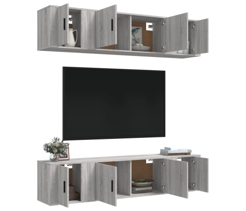 Set de muebles para TV 6 pzas madera contrachapada gris Sonoma