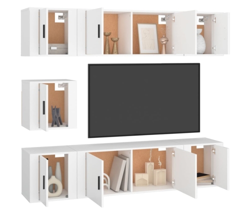 Set de muebles para TV 7 piezas madera contrachapada blanco