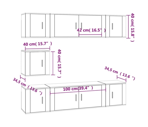 Set de muebles para TV 7 piezas madera contrachapada blanco