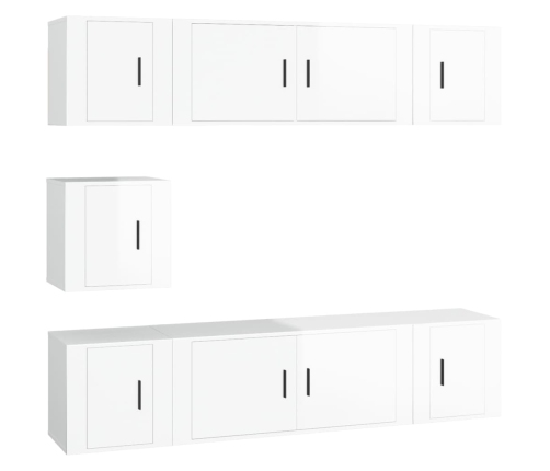 Set de muebles de TV 7 pzas madera contrachapada blanco brillo