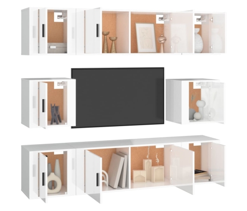 Set de muebles de TV 7 pzas madera contrachapada blanco brillo